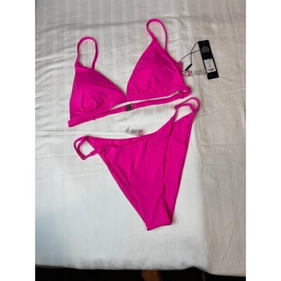 Hot Pink 3 Piece Bikini Maxi Mesh Cover Up Front Slits Dress Size Large RefM022 - Picture 6 of 12